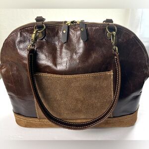 Texas Carpet Bagger Traveling Tinker Brown Leather and Suede Bag